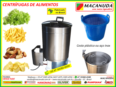 CENTRÍFUGA PARA ALIMENTOS CESTO INOX, MARCA MACANUDA
