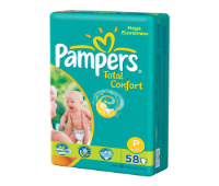 Fraldas Total Confort Mega 58 unidades Tamanho P - Pampers